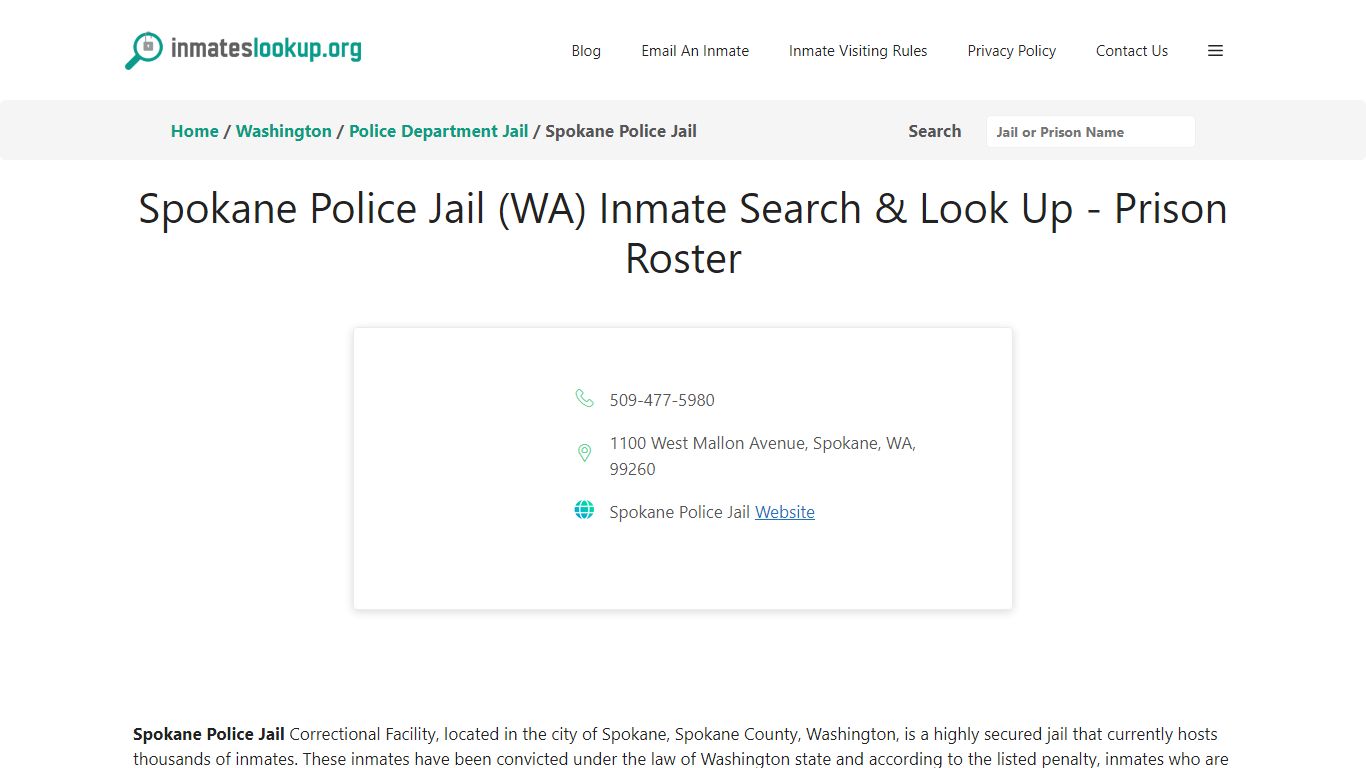Spokane Police Jail (WA) Inmate Search & Look Up - Prison Roster